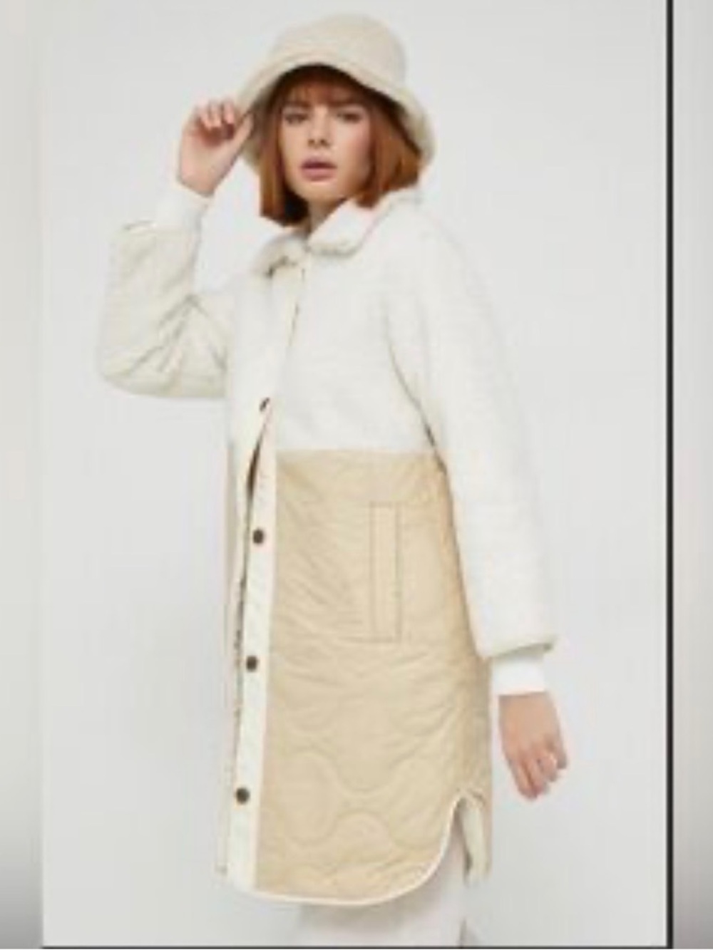 Abercrombie & Fitch Cream & Beige Quilted Sherpa-Trim Coat Longline L